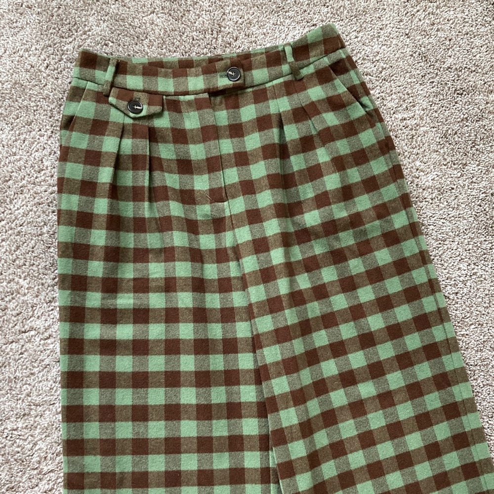 FRNCH Paris High Waisted Wide Leg Plaid Buffalo Check Pleated Trousers Pants L - Picture 5 of 13